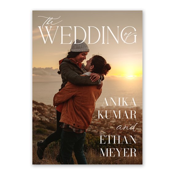 wedding invitation design with sunset background and customizable text area