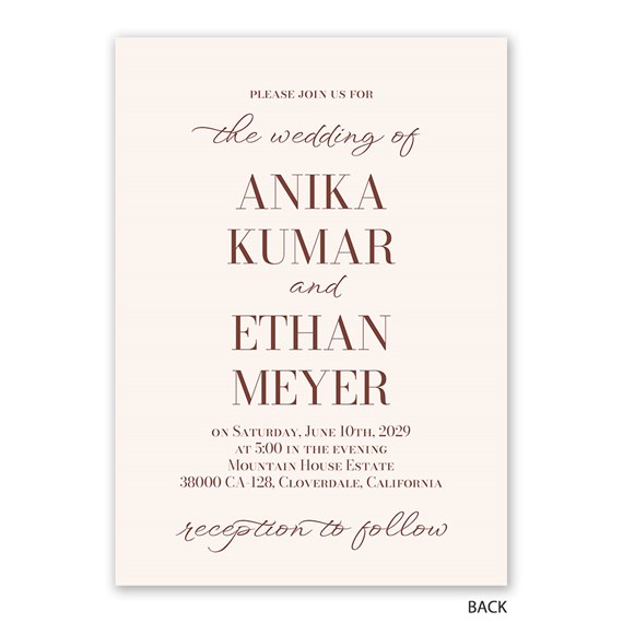 wedding invitation with beige background and decorative text