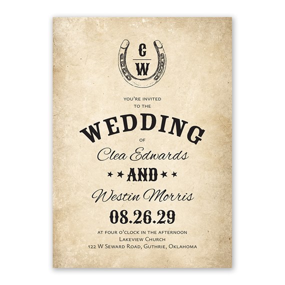 vintage wedding invitation with horseshoe design