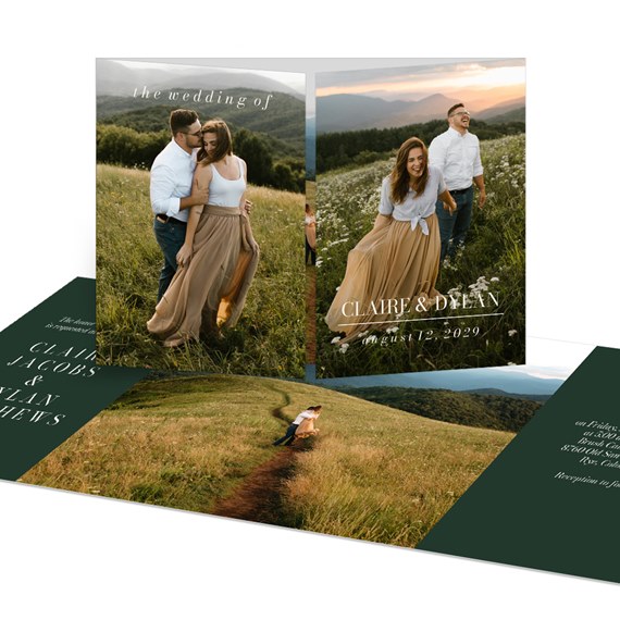 tri-fold wedding invitation with photo area and text