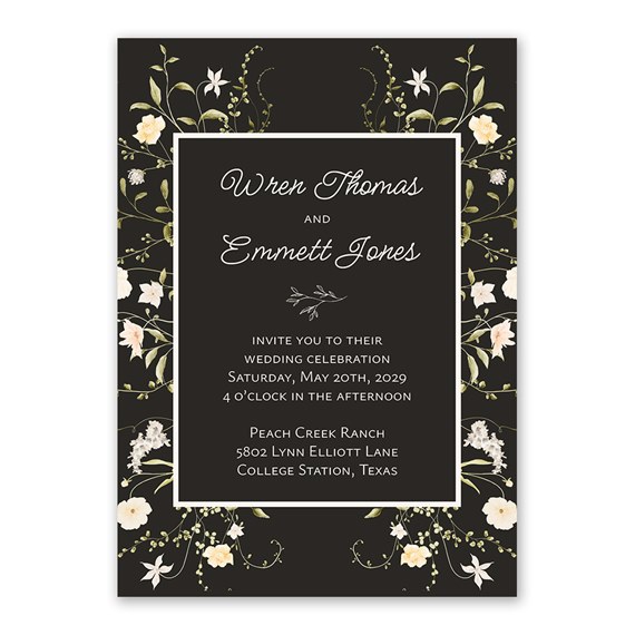 wildflower beauty wedding invitation with floral border and customizable text area