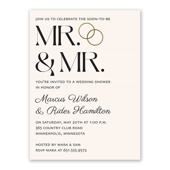 wedding shower invitation with text and rings