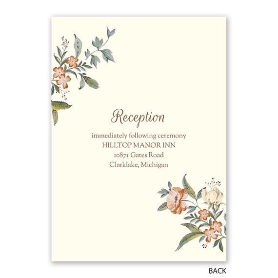 floral invitation with reception details and photo placeholder