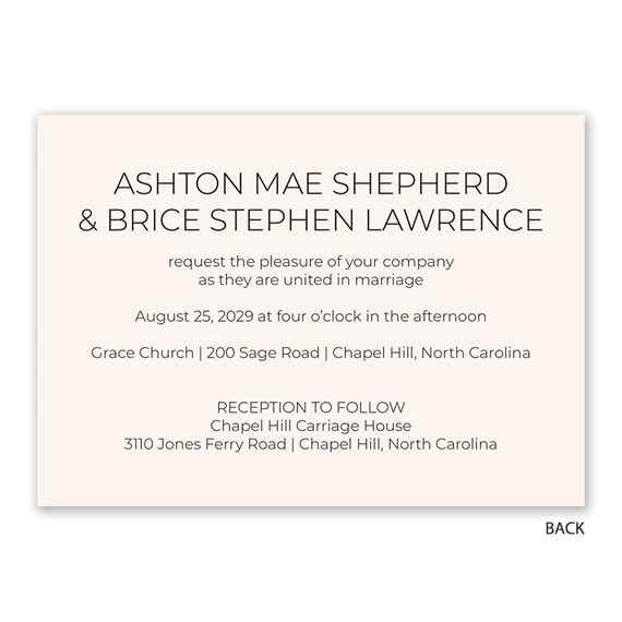 formal wedding invitation with beige background and black text