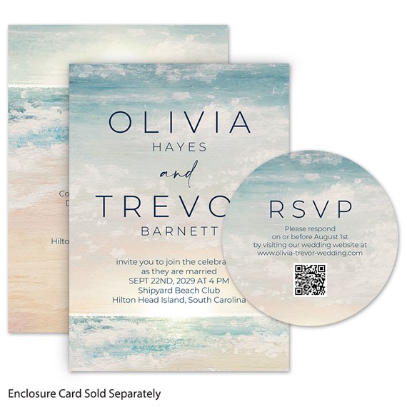 wedding invitation and RSVP card with seaside design