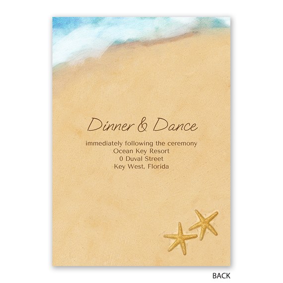 beach-themed invitation with wave and starfish design