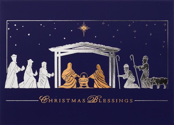 Christian Christmas Cards - Gold and Silver Nativity Scene by CardsDirect