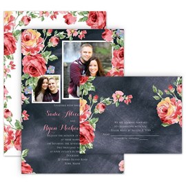 Chalkboard Roses - Invitation with Free Response Postcard