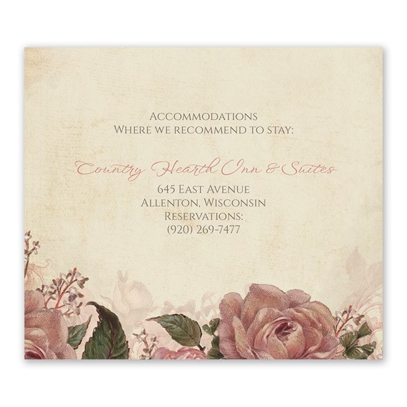 vintage roses information card with customizable text area