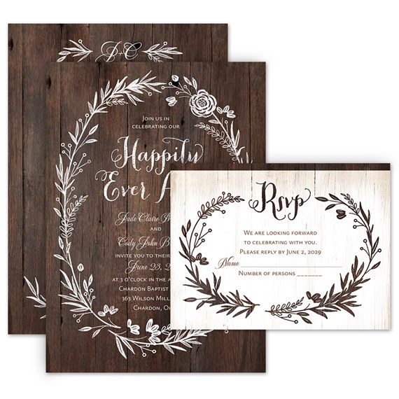 wedding invitation and RSVP postcard with floral design