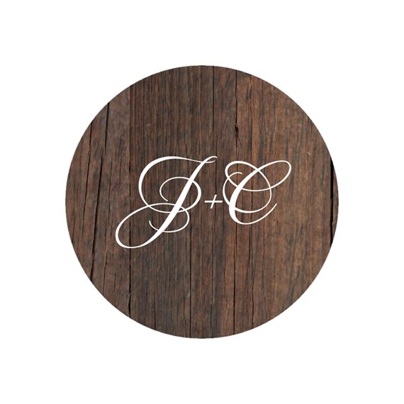 round wood texture envelope seal with letter design