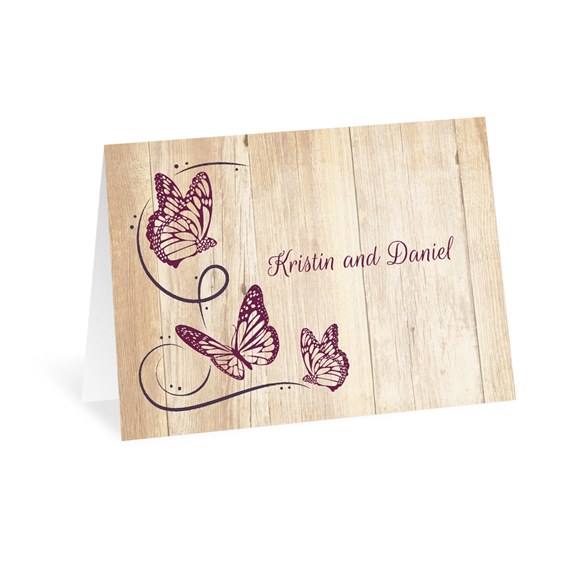 thank you card with butterflies design and wooden background
