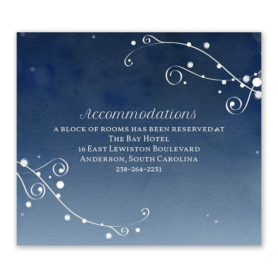 dark blue information card with swirling white vines and text
