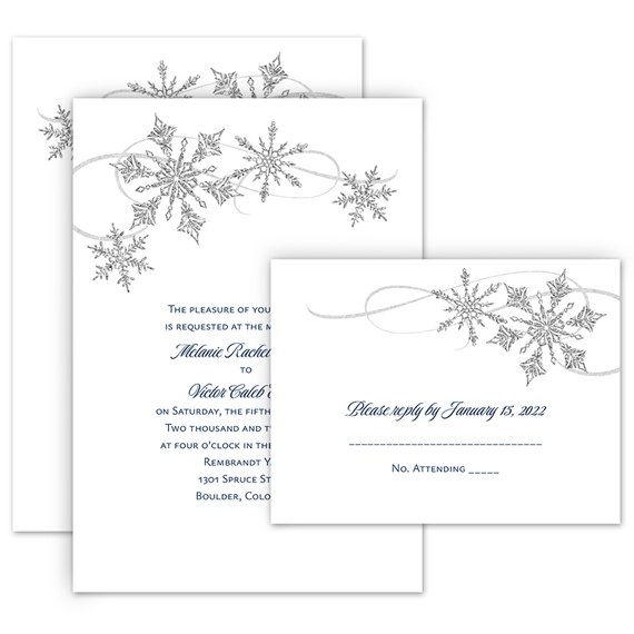 winter invitation with snowflakes and RSVP postcard