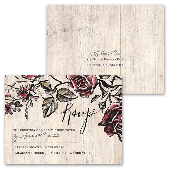 RSVP card with floral design and customizable text area
