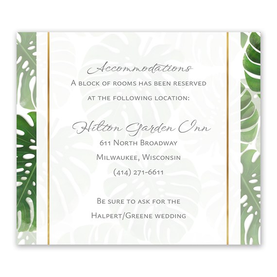 information card with palm leaves and customizable text area