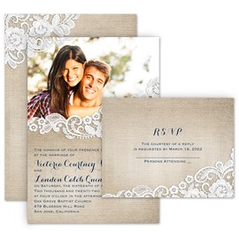Burlap and Lace Frame - Invitation with Free Response Postcard