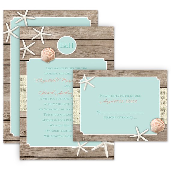 beach retreat invitation set with photo area and customizable text
