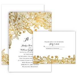 Gold Lace - Invitation with Free Response Postcard