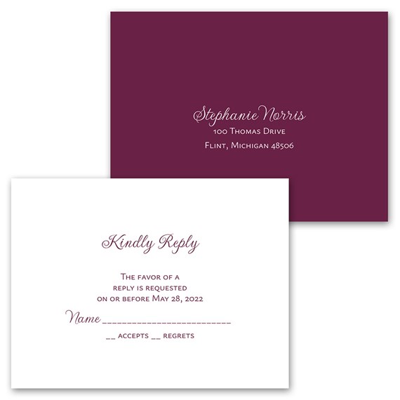 invitation with response postcard, dark purple and white design
