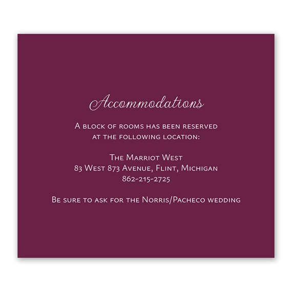 information card with accommodations details