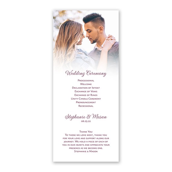 wedding program with customizable text area
