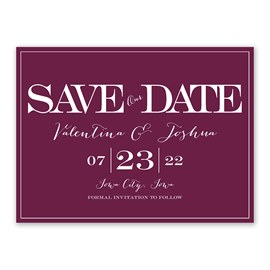 Beautiful Purple Personalized Wedding Save The Date Cards - Red Heart Print