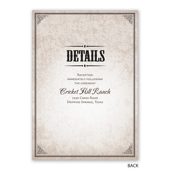 vintage style invitation with ornate corners and distressed background