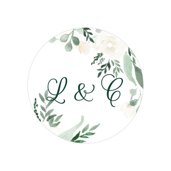 circular floral envelope seal with initials L & C