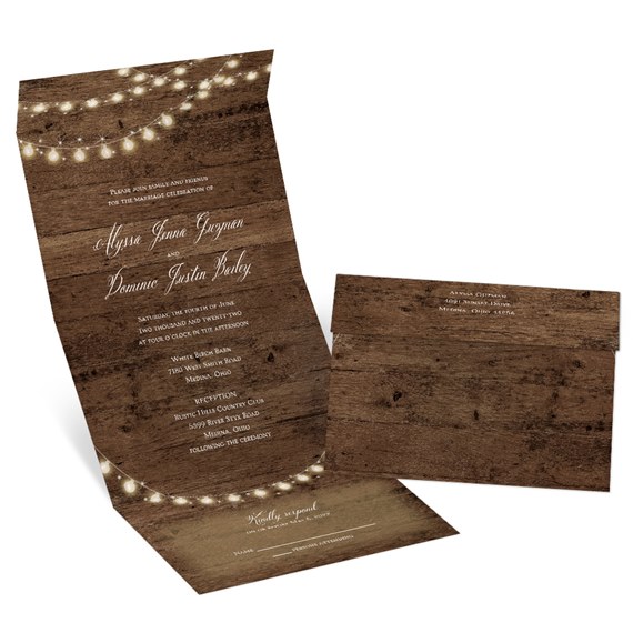 Whitewash Barn Wedding Invitation with Gold Foil accents • Barn outlet Wedding Invitation • Optional postcard response card • Rustic • Shimmer