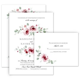 Petite Blooms - Merlot - Invitation with Free Response Postcard