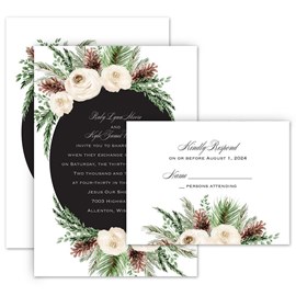 Floral and Pine - Invitation with Free Response Postcard