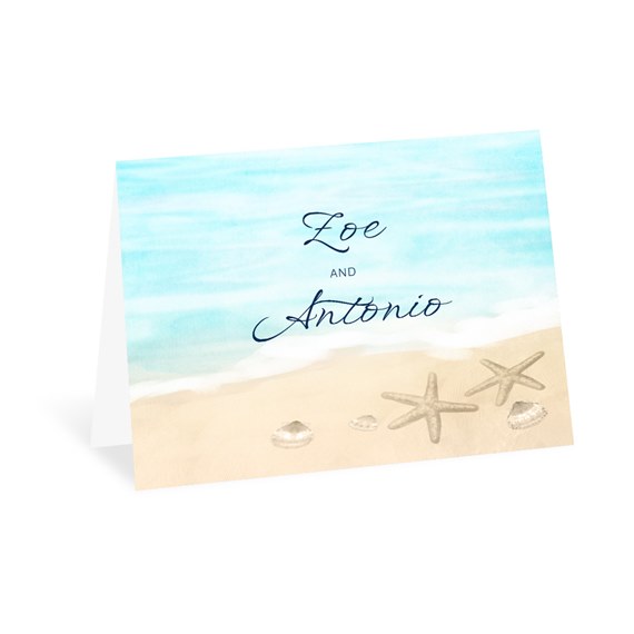 thank you card with tropical beach design, photo area
