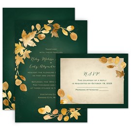Golden Leaves - Hunter - Invitation with Free Response Postcard