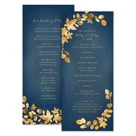 Golden Leaves - Navy - Wedding Program