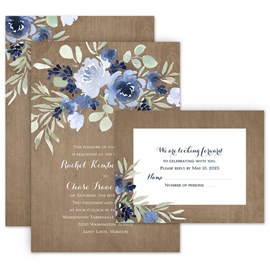 Rustic Beauty - Periwinkle - Invitation with Free Response Postcard