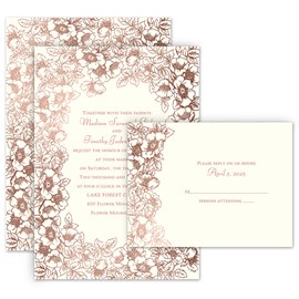 Floral Sparkle - Rose Gold - Invitation with Free Response Postcard