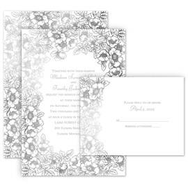 Floral Sparkle - Silver - Invitation with Free Response Postcard