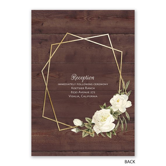 rustic invitation with floral design and geometric frame