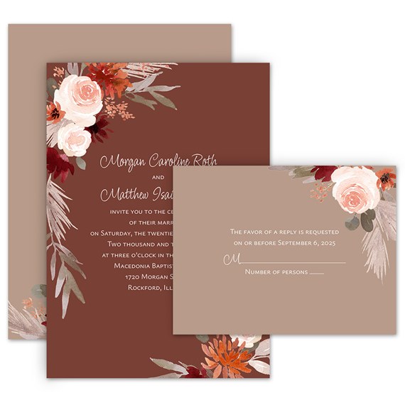 floral invitation and response postcard with decorative text