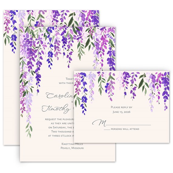 wisteria invitation with response postcard, floral design