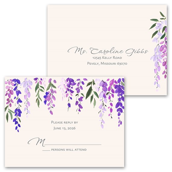 wisteria invitation with response postcard, floral design