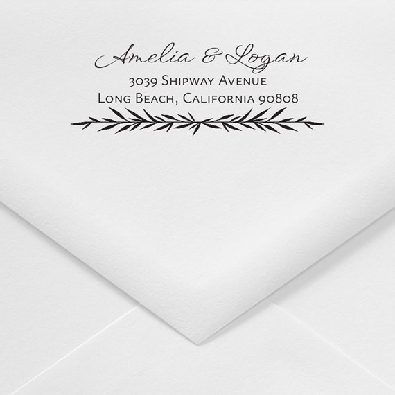 decorative address stamp with leafy border and customizable text area