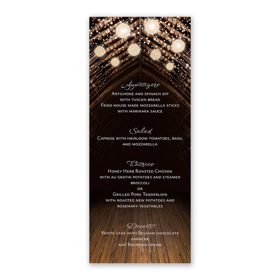 menu card with twinkling lights photo area