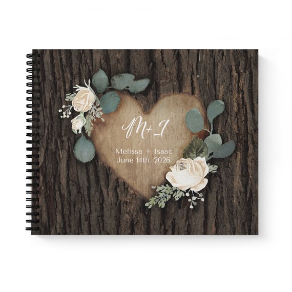 guest book with heart cutout, floral design