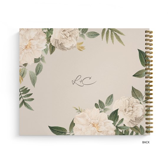 floral guest book with initials L & C