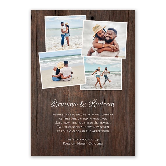 rustic collage invitation with photo placeholders and decorative text area