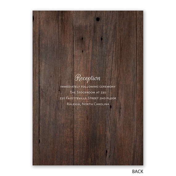 rustic collage invitation with wood texture and reception details