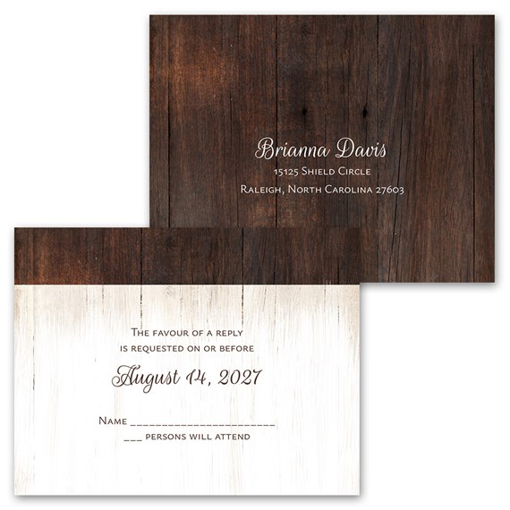 rustic collage invitation with response postcard