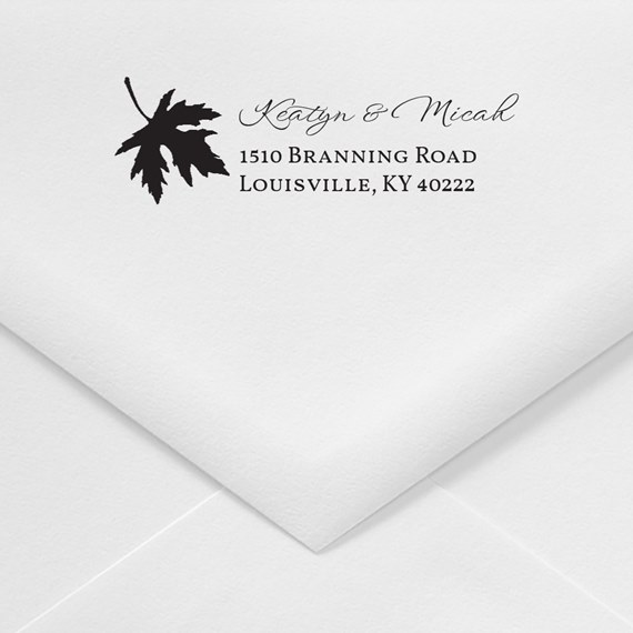 address stamp with leaf design and customizable text area
